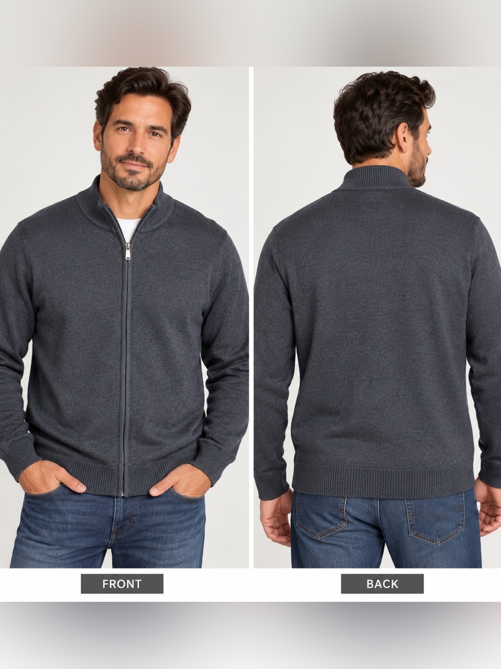 True Rock 2X Charcoal Gray Full Zip Mock Neck Sweater